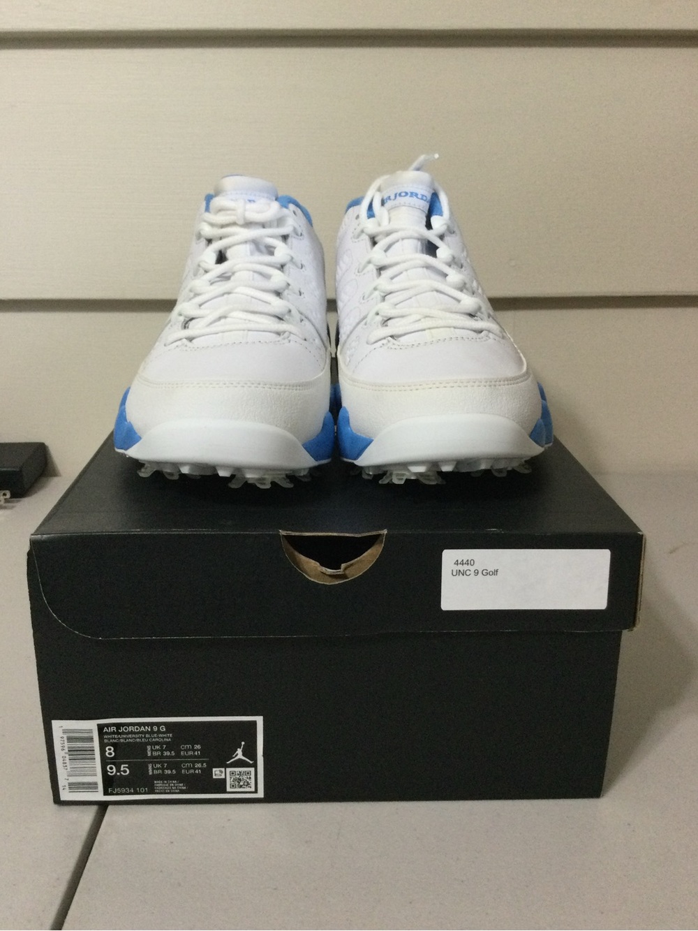 Jordan men’s White and University Blue Golf Shoes